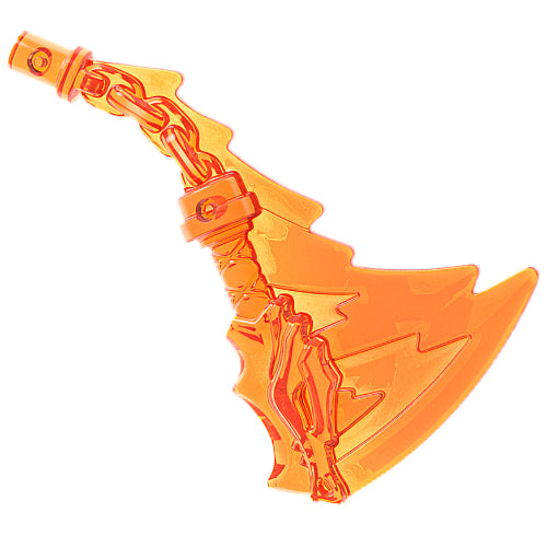 Translucent orange LEGO Nunchucks weapon with a jagged blade and energy flow effect.