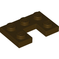 Dark brown LEGO Plate, Modified 2 x 3 with 1 x 1 Cutout, featuring five studs and an L-shape.