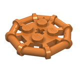 An orange LEGO Modified 2x2 Plate with an octagonal bar frame, reinforced, and four round studs with LEGO logo.