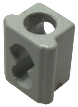 Light gray LEGO 765 electric connector, 1-way male squared, with holes visible on two faces.