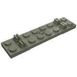 Gray LEGO Train Track Sleeper Plate 2x8 without cable grooves, showing studs, raised sleeper elements, and a central hole.