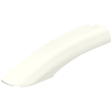 White LEGO Wedge 10 x 2 x 2 Left part, curved, with a single stud on one end, isolated on a white background.