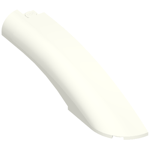 White LEGO Wedge 10 x 2 x 2 Right part, curved and tapered, with a visible LEGO logo.