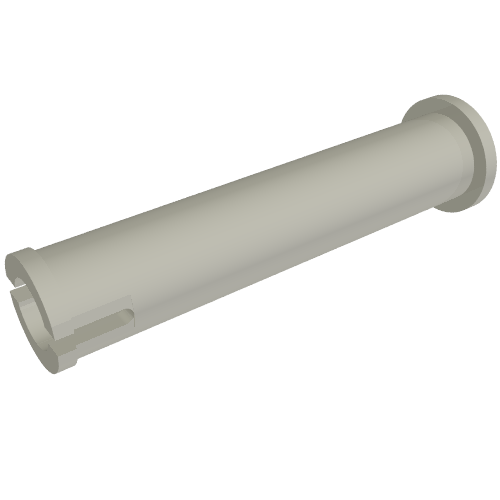 Light gray LEGO Technic Pin 3L without Friction Ridges with Stop, cylindrical shape with flange and slots.