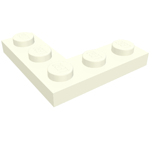 White LEGO 3x3 corner plate with five studs visible on the top surface.