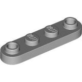 Light gray LEGO 1x4 plate with two central round studs and two open round studs on the ends.