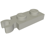 Light gray LEGO 78256 1x2 modified plate with two studs and a vertical clip on one end.