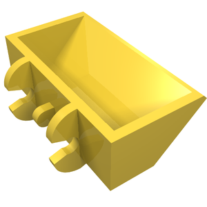 Yellow LEGO Digger Bucket Smooth 2 x 4 x 1, with four curved hooks on one side.