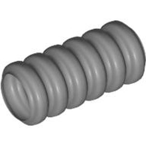 Grey ribbed LEGO hose, part 78c02, 7mm diameter, 2L / 1.6cm length, on a white background.