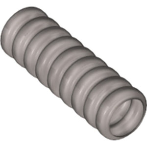 Grey LEGO ribbed hose part 78c03, 7mm D, 3L, coiled and angled on a white background.