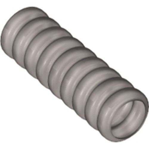 Grey LEGO ribbed hose part 78c03, 7mm D, 3L, coiled and angled on a white background.