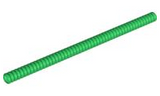 A single, long, green LEGO ribbed hose, part 78c17, 7mm diameter, 17 studs (13.6cm) in length.