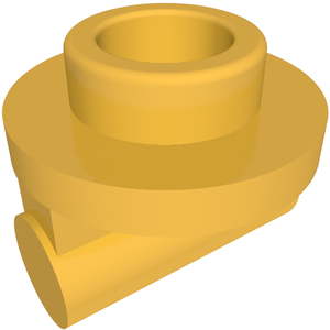A yellow LEGO Plate, Round 1 x 1 with Bar Handle on Long Stem, part 79194, viewed from an angle.