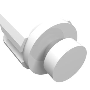 White LEGO arm piece with a central disk, two extending fingers, and a cylindrical stud. Part 795.