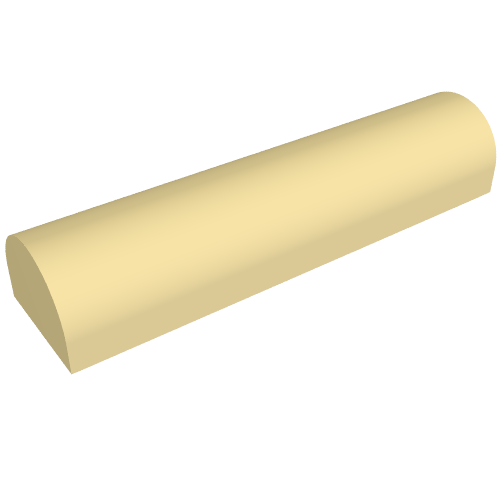 Light tan LEGO Slope, Curved 1 x 4 x 2/3 Double part on a white background.