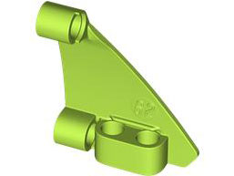 Lime green LEGO Technic Panel Curved #62 5 x 4 Tapered Right, part 80274, with pin and axle holes.