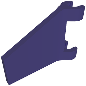 A dark purple LEGO Flag 2 x 2 Trapezoid part (80324) with a flared area between clips, viewed at an angle.