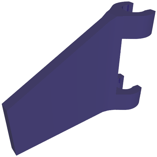 A dark purple LEGO Flag 2 x 2 Trapezoid part (80324) with a flared area between clips, viewed at an angle.