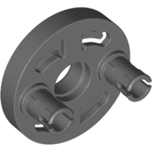Dark grey LEGO Technic Rotation Joint Disk 80563 with large pin hole and two projecting pins.