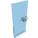 LEGO 80683 Door 1 x 3 x 6 with Stud Handle, rendered in transparent light blue plastic, angled view.