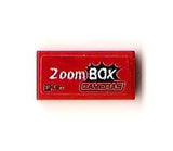 Red LEGO 1x2 tile with 'Zoom BOX CAMERAS FAST' pattern, as seen on LEGO Set 8198.