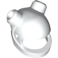 White LEGO minifigure motorcycle helmet with an open front and two angled holes for bars on top and side.