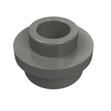 A single gray LEGO 85861 Plate, Round 1 x 1 with Open Stud, shown from an angled top-down view.
