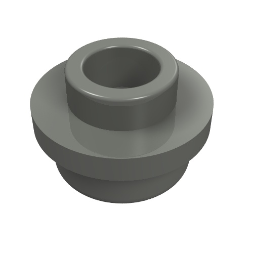 A single gray LEGO 85861 Plate, Round 1 x 1 with Open Stud, shown from an angled top-down view.