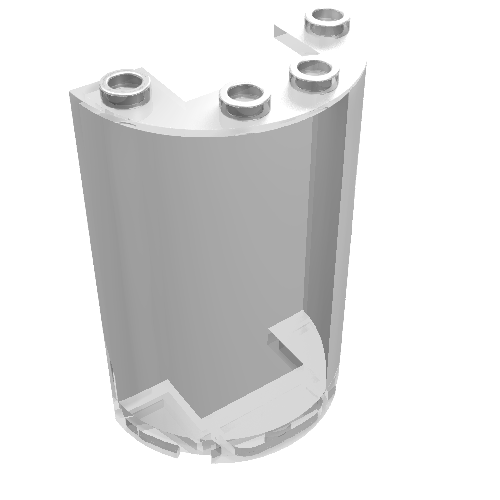 White LEGO 85941 Cylinder Half 2x4x5 with 1x2 Cutout, showing top studs and bottom detail.