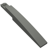 Dark grey LEGO Slope, Curved 10 x 1 part (85970) with a single stud at one end, seen from an angle.