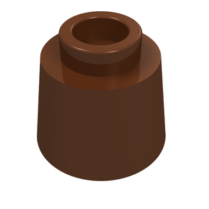 Brown LEGO Fez cone part 85975, 1 1/6 x 1 1/6 x 2/3. Dark brown conical brick with a top stud.