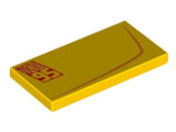 Yellow LEGO 2x4 tile with 'RUSTEZE RACING CENTER TEAM 95' pattern in red and a subtle curved line.