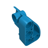 Blue LEGO Technic Panel Fairing #1 Small Smooth Short, Side A, with multiple connection points and a curved end.