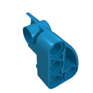 Blue LEGO Technic Panel Fairing #1 Small Smooth Short, Side A, with multiple connection points and a curved end.