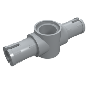 A grey LEGO Technic Pin 3L with Friction Ridges and Center Pin Hole (87082), shown from an angled perspective.