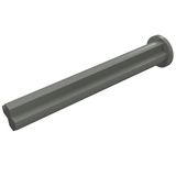 Gray LEGO Technic Axle 4L with Stop, featuring a cross-shaped profile along its length and a round flange at one end.