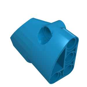 Teal LEGO Technic Panel Fairing #2 Small Smooth Short, Side B part with pin hole and multiple axle holes, angled.