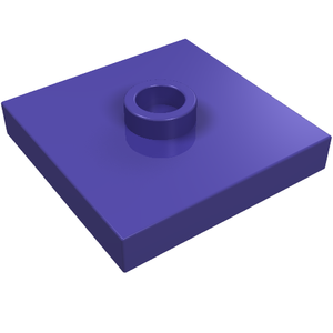 A purple LEGO 87580 Plate, Modified 2 x 2 with Groove and 1 Stud in Center (Jumper).