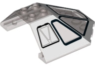LEGO 87606pb05 windscreen canopy, 6x6x2, with five transparent windows and two printed hatches on a white base.