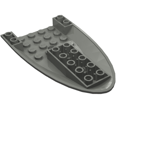 Light gray LEGO 87611 aircraft fuselage forward bottom curved 6x10 piece with studs and an attached dark gray slope.