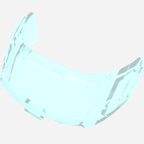 LEGO 87612 transparent light blue curved aircraft fuselage glass piece, 6x10 top, with three window panes.