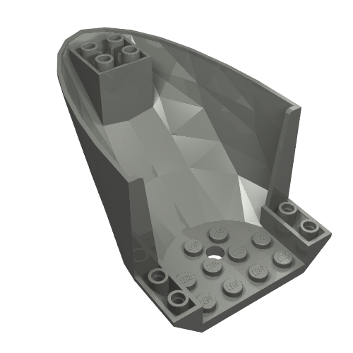 Gray LEGO 87616 aircraft fuselage aft section, curved bottom 6x10, showing studs and interior details.