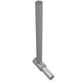 A grey LEGO 87618 Bar 5L with Handle (Friction Ram) part, shown standing upright with the handle extended.