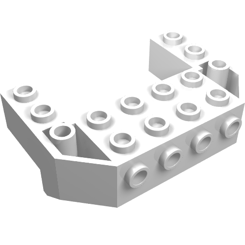 White LEGO 87619 Train Front Sloping Base with 4 Studs. The U-shaped brick has additional studs on a recessed section.