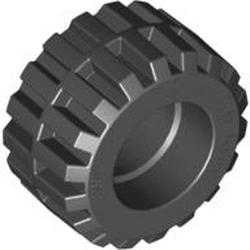 LEGO 87697 Tire, 21mm D. x 12mm, dark gray, with offset small wide tread and band around center.