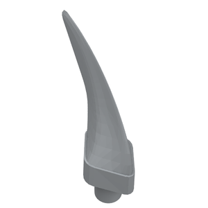 Gray LEGO part 87747, a medium curved barb, claw, horn, or tooth, with a flat rectangular base and a connector stud.