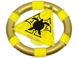 LEGO 87748pb02 Atlantis Treasure Key: Gold ring with yellow bands and a clear yellow triangle with a black turtle pattern.