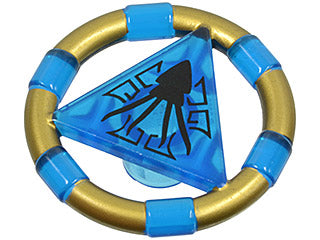 LEGO 87748pb04 Atlantis Treasure Key: gold ring with blue segments, holding a clear blue triangle with a black squid pattern.