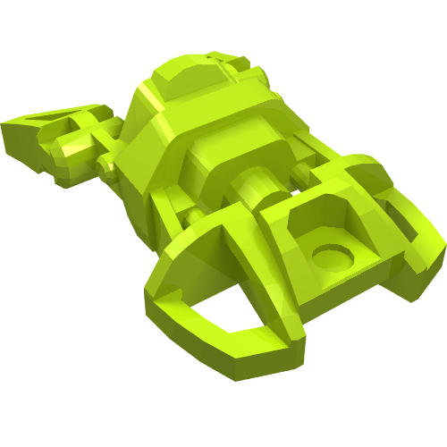 Lime green LEGO Bionicle Foot Small (part 87791) with an integrated axle connector, shown at an angle.