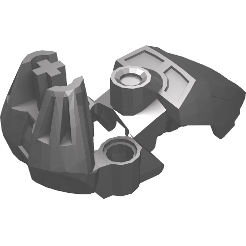 Grey LEGO Bionicle Hero Factory foot part 87797, featuring a cross-shaped axle connection and angular design.